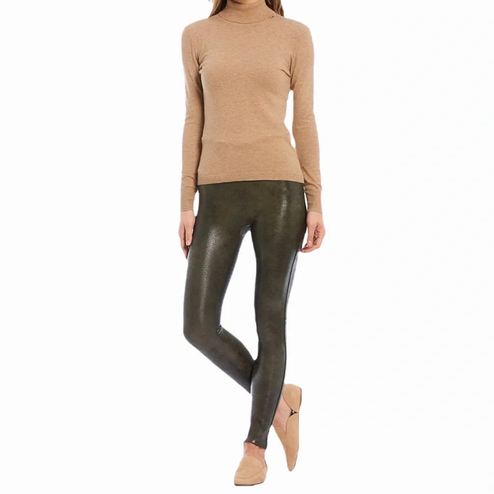Spanx Faux Leather Croc Shine Leggings in Color Darkened Olive - Picture 1 of 5